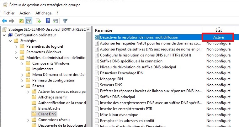 Désactivation LLMNR